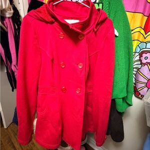 Guess Red Hooded Cotton-Blend Coat